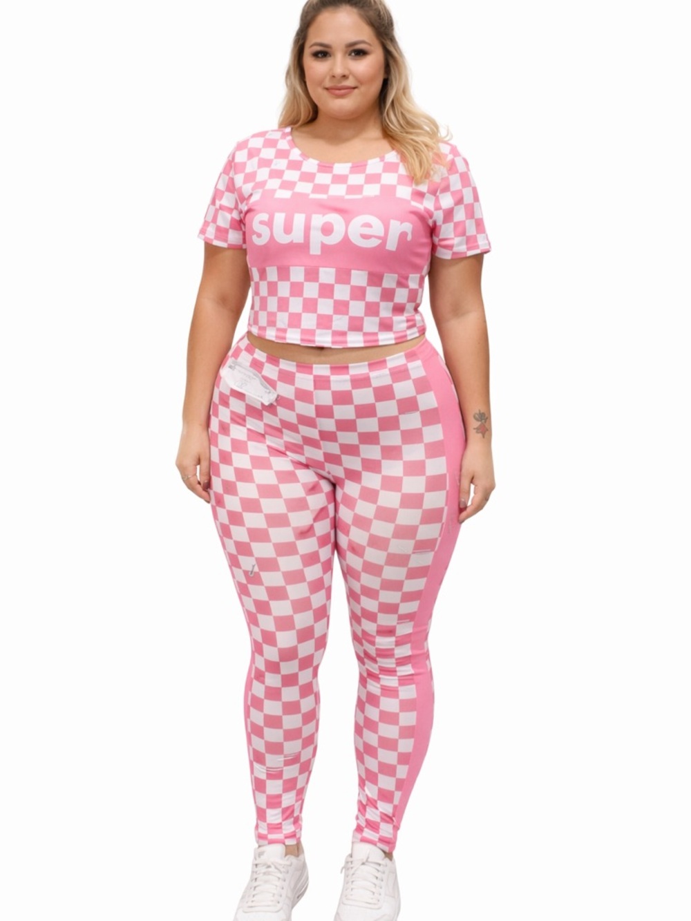 TRUE ROCK Pink & White Checkerboard Two-Piece Jumpsuit Set